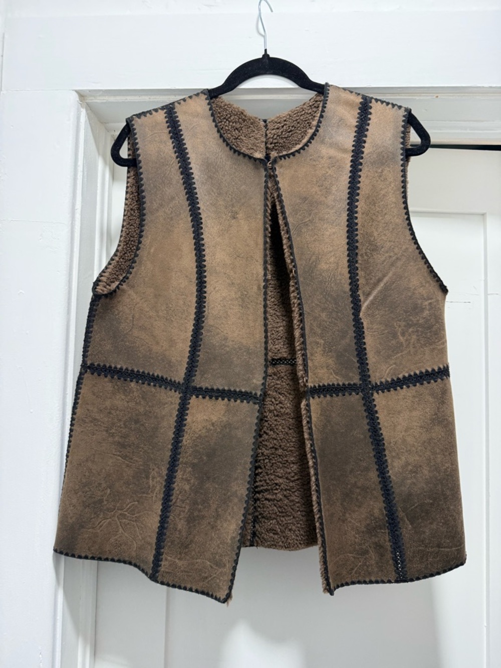 Anthropologie Stitched Sherpa Fleece Vest, Size Small